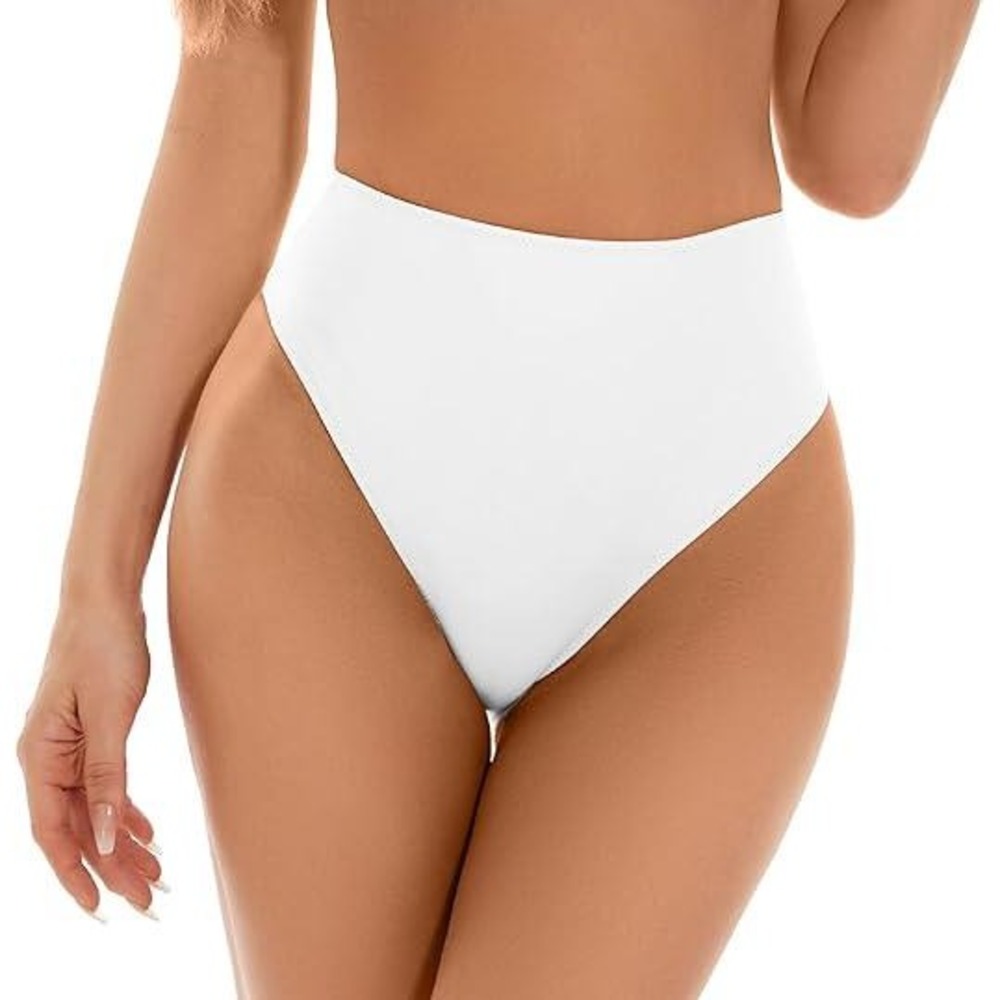 MSRP $22 Kepblom Women's White L High Waisted Bikini Bottom - High Cut Cheeky R
